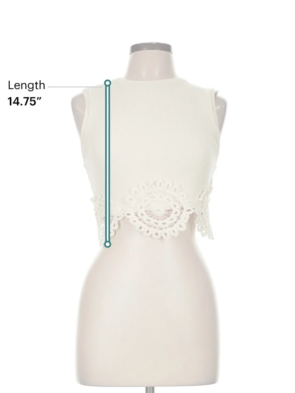 Zara Cream Ribbed Crochet-Hem Crop Top